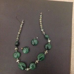 Green Beaded Necklace and Earring Set -NWOT